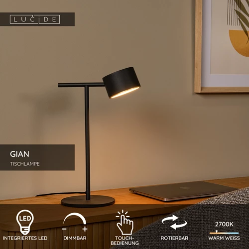 Lucide GIAN - Tischlampe - LED Dim. - 1x9W 2700K - Schwarz - USP